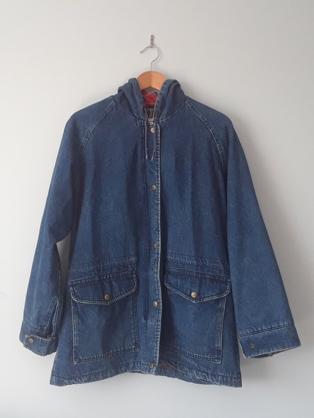 Vintage 80s 90s LL Bean Denim + Plaid Jacket - Picture 4 of 14